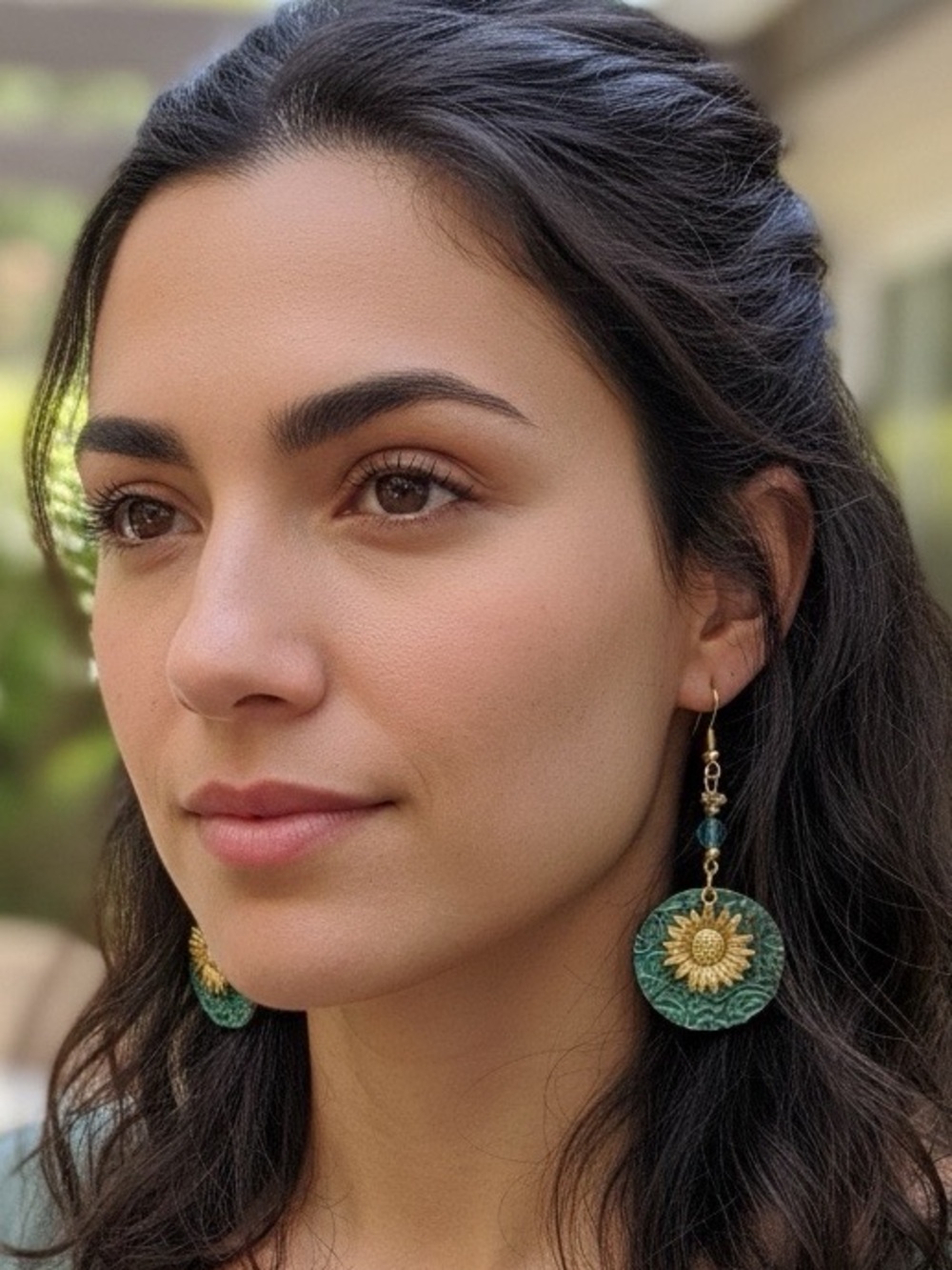 Green Sunburst Drop Earrings